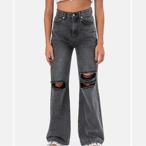 Adika Black Ripped Wide Leg Jeans